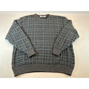 Vintage Shenandoah Sweater Men's XL Gray Crewneck USA 90s 3D Knit Square Grandpa